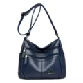 Blauwe lederen crossbody tas voor dames multi-pocket casual schoudertas met verstelbare riem - Blauw