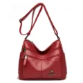 Rode lederen crossbody tas voor dames, multi-zak schoudertas met verstelbare riem. - Bordeauxrood