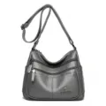 Vrouwen grijze lederen crossbody tas multi pocket schoudertas casual stijlvolle handtas - Grijs