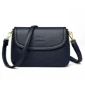 Elegante Damen PU Leder Umhängetasche Schultertasche mit Klappe und goldener Hardware für Alltag - Blau