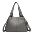 Lusso designer grande capacita morbida pelle PU donna borsa a spalla vintage grigia - Grigio