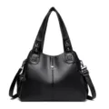 Lusso designer grande capacità morbido PU pelle donna borsa tracolla retro nero borsa - Nero