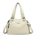 Borsa a tracolla morbida in pelle PU da donna, elegante borsa a mano vintage capiente. - Bianco avorio