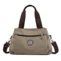 Borsa a tracolla casual da donna in tela tinta unita versatile con manici superiori. - Kaki