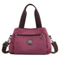 Stylish canvas women shoulder bag casual solid color tote crossbody handbag for daily use - Purple Coffee