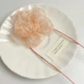Organza flower choker necklace detail, peach pink sheer floral ribbon tie neck accessory. - Orange Pink Flower Style (Z-810) / Orange Pink