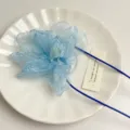 Blue organza flower detail choker necklace ribbon wristband accessory on white plate close up - Blue Flower Style (Z-811) / Blue
