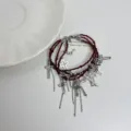 Multi-layer red beaded cross choker necklace for women vintage style fashion jewelry accessory. - Bracelet