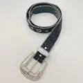 Women rhinestone belt sparkly western bling waist belt for jeans fashion casual dress party shine - Black