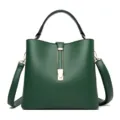 Elegant green PU leather women handbag with top handle and stylish metal clasp closure. - Green