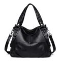 Zwarte lederen handtas voor dames grote schoudertas crossbody tas dagelijks gebruik. - Zwart