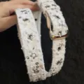 White denim star sequin belt Y2K punk style canvas waist belt for trendy jeans and skirts - White