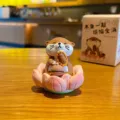 Süße Wasserschwein Harz Figur Lotos Holzfisch Auto Ornament Desktop Dekoration Neu - Otter
