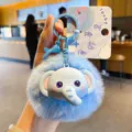 Niedlicher blauer Elefant Plüschball Schlüsselanhänger mit weichem Fell und praktischem Ring. - OPP-Beutel-Verpackung / Originaler süßer Plüsch-Pompon-Anhänger - Elefant
