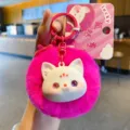 Cute pink plush cat keychain fluffy ball bag charm kawaii cartoon animal key ring pendant - OPP Bag Packaging / Original Cute Fluffy Pom-Pom Pet Charms - Fox