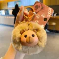 Cute fluffy capybara plush keychain, soft brown pom pom bag charm, creative kawaii animal key ring. - OPP Bag Packaging / Original Cute Fluffy Pom-Pom Pet Charms - Capybara