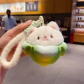 Cute plush cat keychain green fruit pendant cartoon animal bag charm fluffy car key ring - Rabbit / OPP Bag Packaging