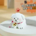 Figurine de chiot géométrique blanche avec collier rouge et clochette, déco mignonne. - Teddy