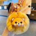 Cute fluffy red panda keychain pom-pom plush bag charm cute animal keyring accessory - OPP Bag Packaging / Original Furry Pom Pom Pet Charm - Raccoon