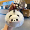 Fluffy panda plush ball keychain, cute kawaii animal toy keyring for backpacks and bags. - OPP Bag Packaging / Original Furry Pom Pom Pet Charm - Panda