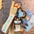 Süßer Husky Harz Schlüsselanhänger mit Stoffband Cartoon Welpe Taschenanhänger Metallring Anhänger - Husky-Stil