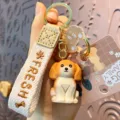 Süßer holzgeschnitzter Harz Welpe Hund Schlüsselanhänger mit Stoffband und Anhänger. - Beagle-Stil