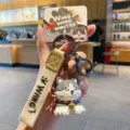 Cute cartoon dog keychain with fabric lanyard and metal ring, stylish variant backpack charm. - Husky
