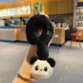 Cute plush question mark keychain with a fluffy panda head pendant, soft bag hanging charm. - Panda
