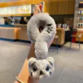 Cute grey plush question mark cat keychain bag charm fluffy cartoon plush pendant gift - Cat