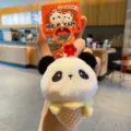 Fluffy panda ice cream keychain, cute plush bag pendant and car key ring accessory. - Ice Cream Ornament / Panda