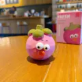 Cute pink mangosteen resin toy, creative wood-carved style desktop and car decoration. - Mangosteen Ornament