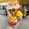 Leuke cartoon Shiba Inu sleutelhanger met hart en gebreide bloem, perfecte tassenhangers. - Originele sleutelhanger Shiba Inu liefde serie - Liefde sturen