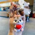 Mignon porte-clés hamster dessin animé avec cœur et gland pour sac pendentif voiture. - Cœur / Sac OPP
