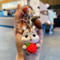 Porte-clés hamster de dessin animé mignon avec fraise et gland, accessorio de sac. - Fraise / Sac OPP