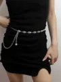 Chic metal waist chain for women, pearl and rhinestone chain belt dress accessory. - Silver Style