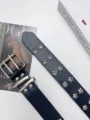 Women punk style leather belt with star eyelets and double prong buckle for daily fashion wear. - Black