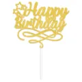 Topper per torta Happy Birthday glitter dorato con stelle e design a spirale per feste - Stile 9 (W-00031-9)