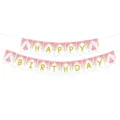 Pink castle birthday banner with gold glitter letters, perfect party decoration for kids. - Castle Birthday Banner
