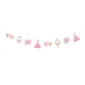 Pink princess castle birthday party banner decoration with cute crowns and floral cutouts. - Pattern Banner