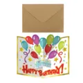 3D pop-up birthday greeting card with kraft envelope, colorful balloons and gift design. - As Shown