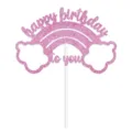 Topper per torta di compleanno arcobaleno glitter rosa per decorazioni di festa. - Stile 1 (W-00031-1)
