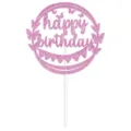 Grazioso topper per torta di compleanno rosa glitterato con farfalla per la festa. - Stile 4 (W-00031-4)