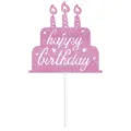 Topper per torta happy birthday glitter rosa con candele per feste, decorazione torta - Stile 5 (W-00031-5)