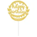 Topper per torta di buon compleanno glitter oro con farfalla e festoni per feste. - Stile 6 (W-00031-6)