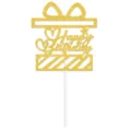 Topper per torta di compleanno con glitter oro e design scatola regalo per festa. - Stile 8 (W-00031-8)