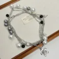 Vintage multi-layer pearl chain necklace with elegant flower pendant for women fashion. - Pearl Beaded Necklace (D-79)