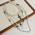 Sweet cool multi-layer pearl necklace with gothic cross pendants for women fashion - Cross Pearl Necklace (Z-3715) / Silver