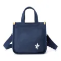 Sac bandoulière en toile bleu marine, cabas décontracté avec logo feuille blanche. - Bleu foncé