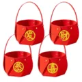 Chinese New Year Red Felt Tote Basket Festive Spring Festival Decoration Fruit Gift Bag 4Pcs - Lucky Coin