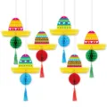 Cinco de Mayo Mexican fiesta party hanging honeycomb sombreros decorations with colorful tassels - 6 Pieces Per Set (J-0467)